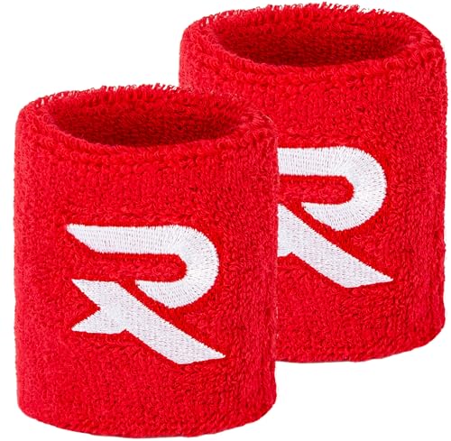 Raquex Baumwoll Schweißbänder (2er) - Weiches, dehnbares Baumwollmaterial, eng anliegend. Unisex-Schweißbänder (Rot) von Raquex