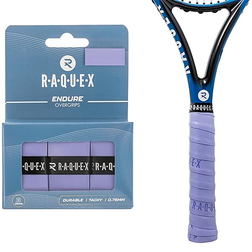 Raquex Endure Übergriffband für Schläger – 3er Pack Übergriffband für Schläger, 0.75 mm Dicke – Anti-Rutsch Übergriffband für Tennis-, Badminton-, Squashschläger, Padel (Hellviolett) von Raquex