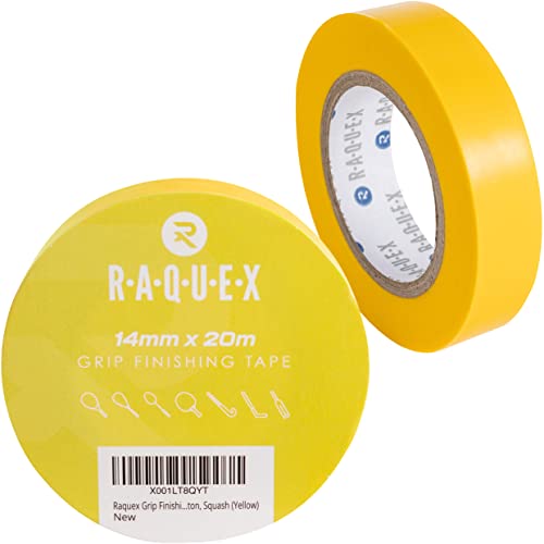 Raquex Griffband-Abschlussband für Schläger, für Tennis, Badminton, Squash, Hockey und Sport, 14 mm x 20 m, Gelb von Raquex