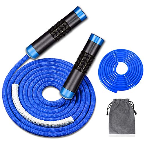 Redify Gewichtetes Springseil für Workout-Fitness (0.5 kg), verwicklungsfreies Kugellager, schnelles Springseil für MMA-Boxen, Gewichtsverlust, 9 mm Stoff, Baumwolle + 9 mm starkes PVC-Seil (blau). von Redify
