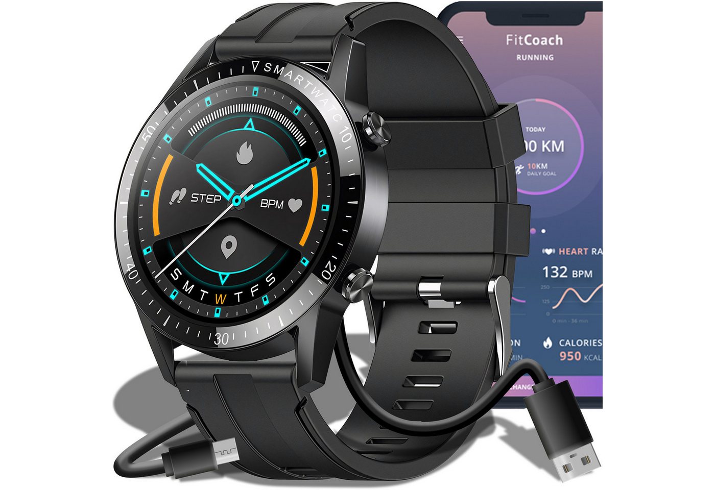 Retoo Bluetooth Sportfunktionen Fitness Tracker Armband Pulsuhr Smartwatch, Smartwatch, USB-Kabel, Benutzerhandbuch, Originalverpackung., Perfekte Interaktion, Gesundheitsüberwachung, Aktivitätsverfolgung von Retoo