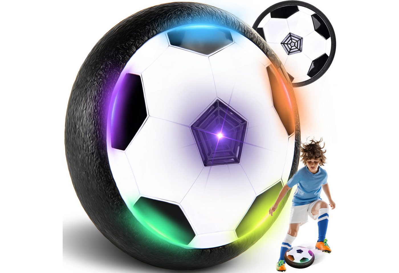 Retoo Spielball Air Power Fußball Hoover Soccer Ball Luft Fußball LED Kinderspielzeug (Set, Fliegenden Ball, Originalverpackung), Durchmesser der Scheibe: 15 cm, Versorgt: mit den Batterien, Alter: 3+ von Retoo