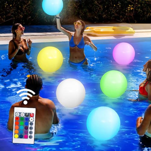 Riisoyu Aufblasbarer LED Leuchtender Wasserball, IP68 Leuchtende Glow-Ball-Pool-Spielzeuge mit Infrarot-Fernbedienung 16 Leuchtfarben 4 Lichtmodi Heller LED-Leucht-Wasserball für Menschen jeden Alters von Riisoyu