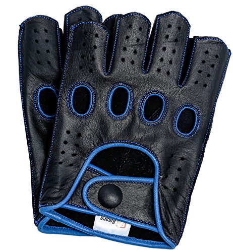 Riparo Fingerlose Motorradhandschuhe aus echtem Leder mit rückfester, fingerloser Mitte für Männer X-Groß Schwarz Blau von Riparo