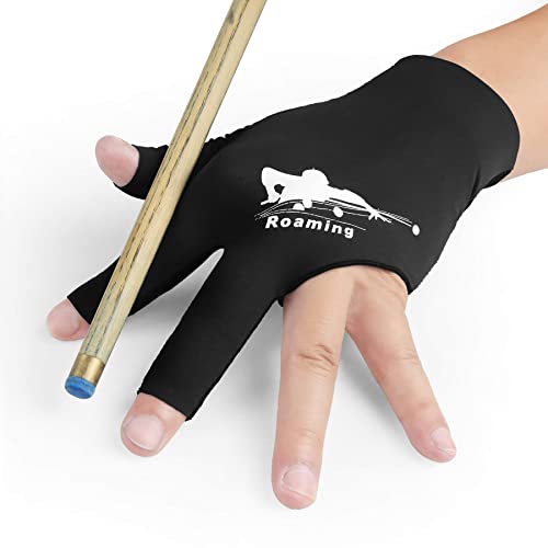 Roaming Atmungsaktive Billard-Handschuhe für Herren, linke Hand, elastische Poolhandschuhe für Shooter, Snooker, Carom, Queue, Sport (Schwarz, Größe S-M) von Roaming