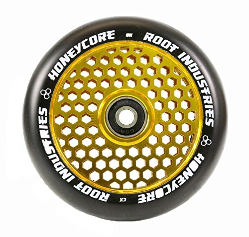 Root Industrie Air Honeycore 110mm Stunt-Scooter Rolle + Fantic26 Sticker (Gold/Pu Schwarz) von Root Industries
