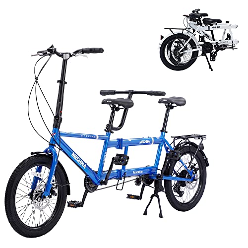 Royare Klassisches Tandem Beach Cruiser Fahrrad für Erwachsene, Faltbares Dreisitzer, 7-Gang, Maximale Belastung 200 kg,210x35x110cm/110x35x62 cm, Blue, Einheitsgröße von Royare