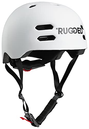 Rugged Helm für Stuntscooter, Skateboard, Inlineskates, Fahrrad - Skatehelm größenverstellbar (M (55-58cm), Weiß)… von Rugged