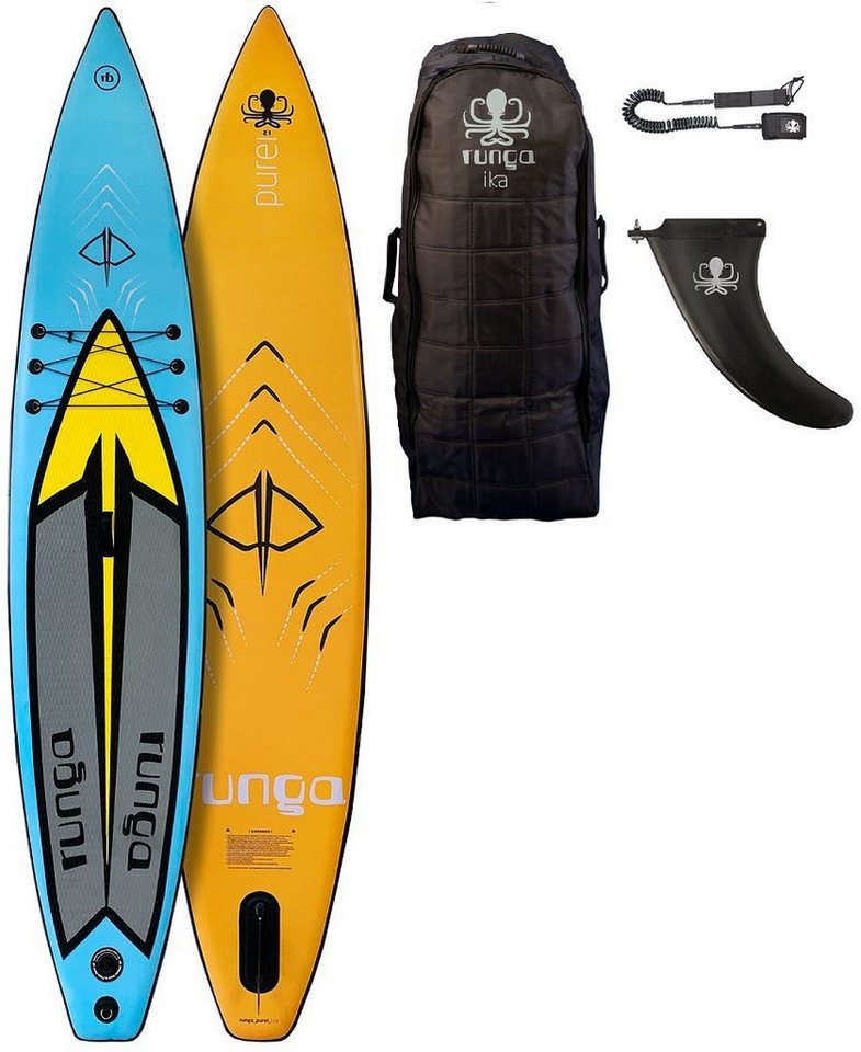 Runga-Boards Inflatable SUP-Board Runga PUREI RACE AIR BLUE 12.6 Stand Up Paddling SUP iSUP, (Set 1, mit gepolsterten Trolley-Rucksack, Center-Finne und Coiled-Leash) von Runga-Boards