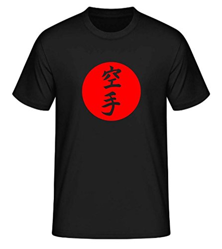 S.B.J - Sportland schweres Qualitäts Karate T-Shirt mit Motiv/Schriftzeichen/Kanji Karate in japanischer Sonne, Farbe schwarz, Gr. XL von S.B.J - Sportland