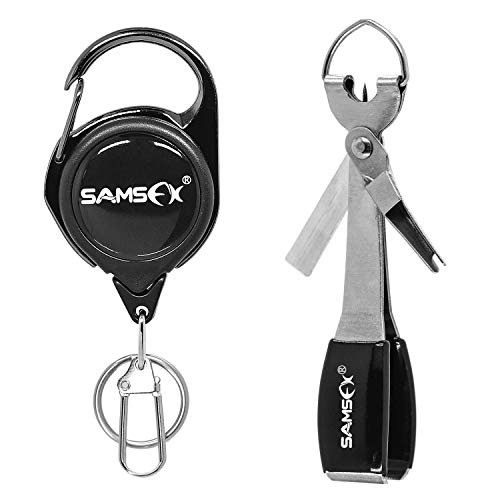SAMSFX Werkzeug zum schnellen Binden von Angelknoten, 4-in-1, Schnurschneider, mit Zinger-Retractor-Kombination (silberfarbenes Knoten-Werkzeug-Set) von SAMSFX