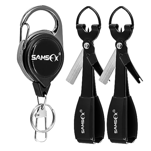 SAMSFX Fliegenfischen Schnellknoten-Bindewerkzeug, 4-in-1-Monoschnur-Clipper, 420 Edelstahl, Angelwerkzeuge (schwarzes Knotenwerkzeug mit schwarzem Gummigriff, 9,4 cm) von SAMSFX