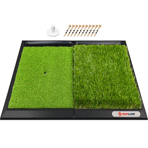 SAPLIZE 65 x 43cm Golf Hitting Mat with Integrated Ball Tray & Schwere Gummibasis, Golf-Übungs-Rasenmatte (Golf-Tees & Gummi-Tee-Halter enthalten), Tragbare Golfmatte von SAPLIZE