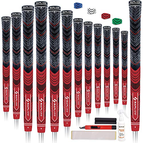SAPLIZE Golf Grips Set mit 13 mittelgroßen kompletten Regripping-Kits Allwetter-Compound-Hybridgummi-Golfschlägergriffe Rot von SAPLIZE