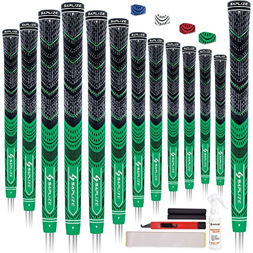 SAPLIZE Golf Grips Set mit 13 mittelgroßen kompletten Regripping-Kits Allwetter-Compound-Kordelgummi Golf Club Grips Grün von SAPLIZE