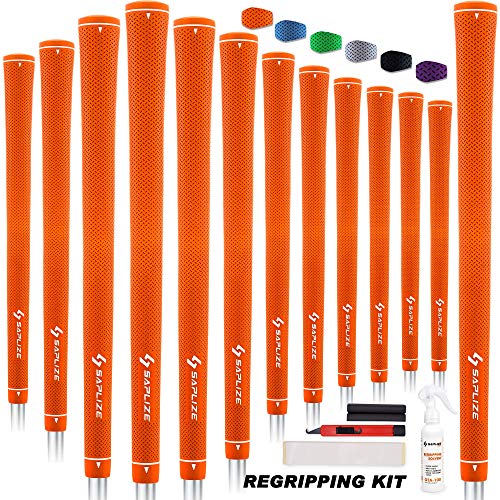 SAPLIZE Golfgriffe, 13er-Set mit komplettem Regripping-Kit, Mittelgroß, Golfschlägergriffe aus Gummi, Orange von SAPLIZE