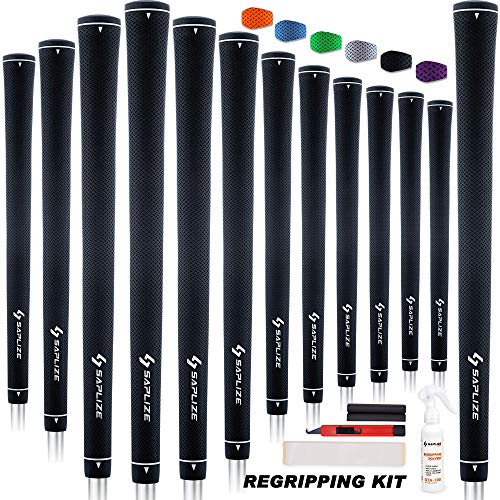SAPLIZE Golfgriffe, 13er-Set mit komplettem Regripping-Kit, Standardgröße, Golfschlägergriffe aus Gummi, Schwarz von SAPLIZE