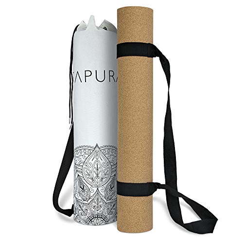 XXL Yogamatte rutschfest - Kork und Naturkautschuk 190cm - Extra lang + Tragegurt + Umhängetasche Nachhaltig (Schwarz) von SAPURA
