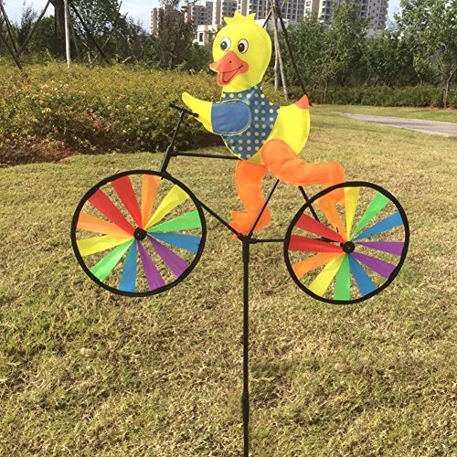 SCASTOE Niedliches 3D-Tier-Windrad auf dem Fahrrad, Whirligig, Windspiel für Garten, Rasen, Hof, Dekoration (Ente) von SCASTOE