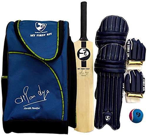 SG Boys My First Kit HP Signed (Multicolor, Age: 5-6 Years) | Includes: 1 Bat, Leg Guard & 1 Pair Batting Gloves | Ideal Junior Cricket | for Tennis Ball | Lightweight, 5-6 Year von SG