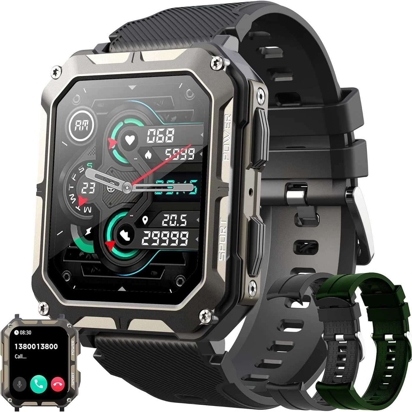 SGDDFIT Smartwatch (1,81 Zoll, Android iOS), Sportuhr mit 123 Sportmodi Blutdruckmessung Herzfrequenz Schrittzähler von SGDDFIT