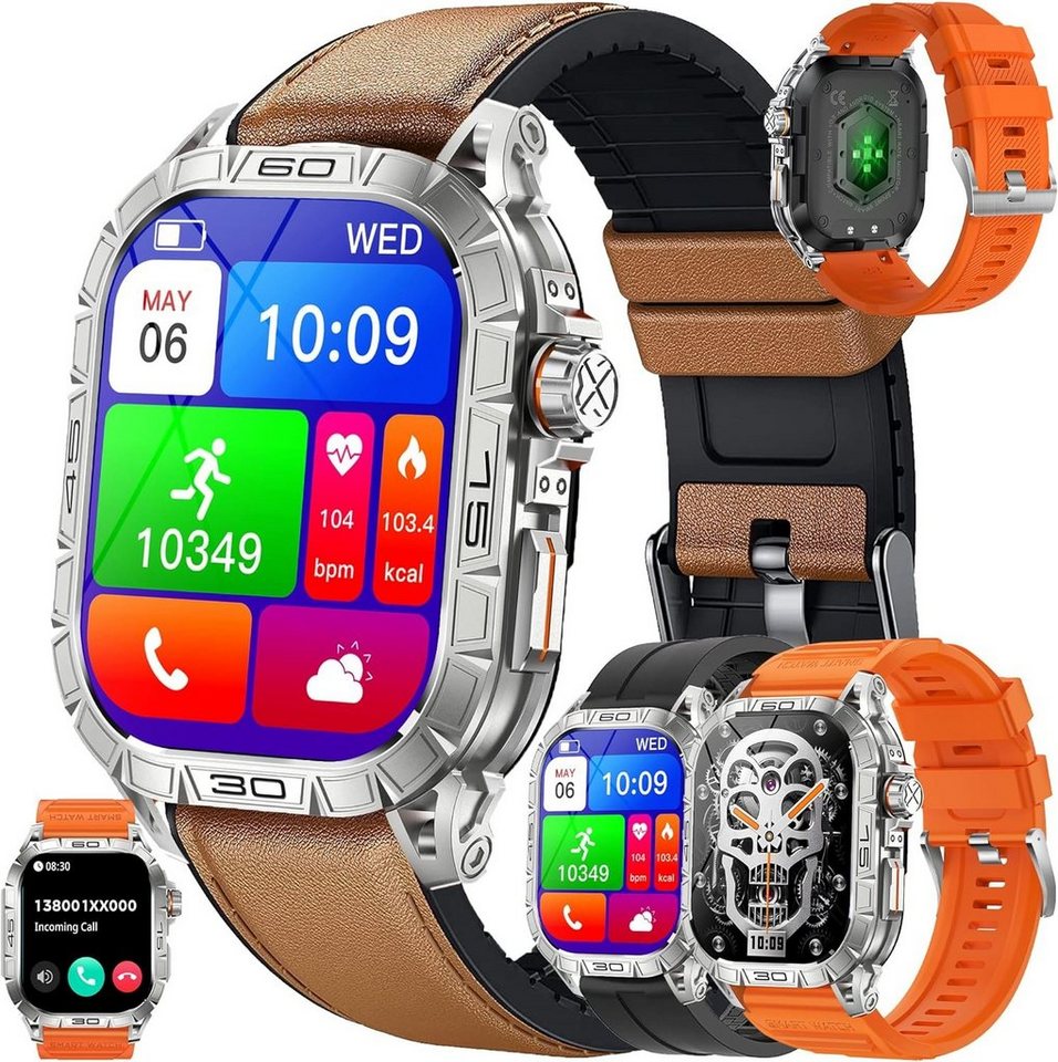 SGDDFIT Smartwatch (1,96 Zoll, Android, iOS), mit Telefonfunktion, Bluetooth Anrufe, Wasserdicht Fitnessuhr Sportuhr von SGDDFIT