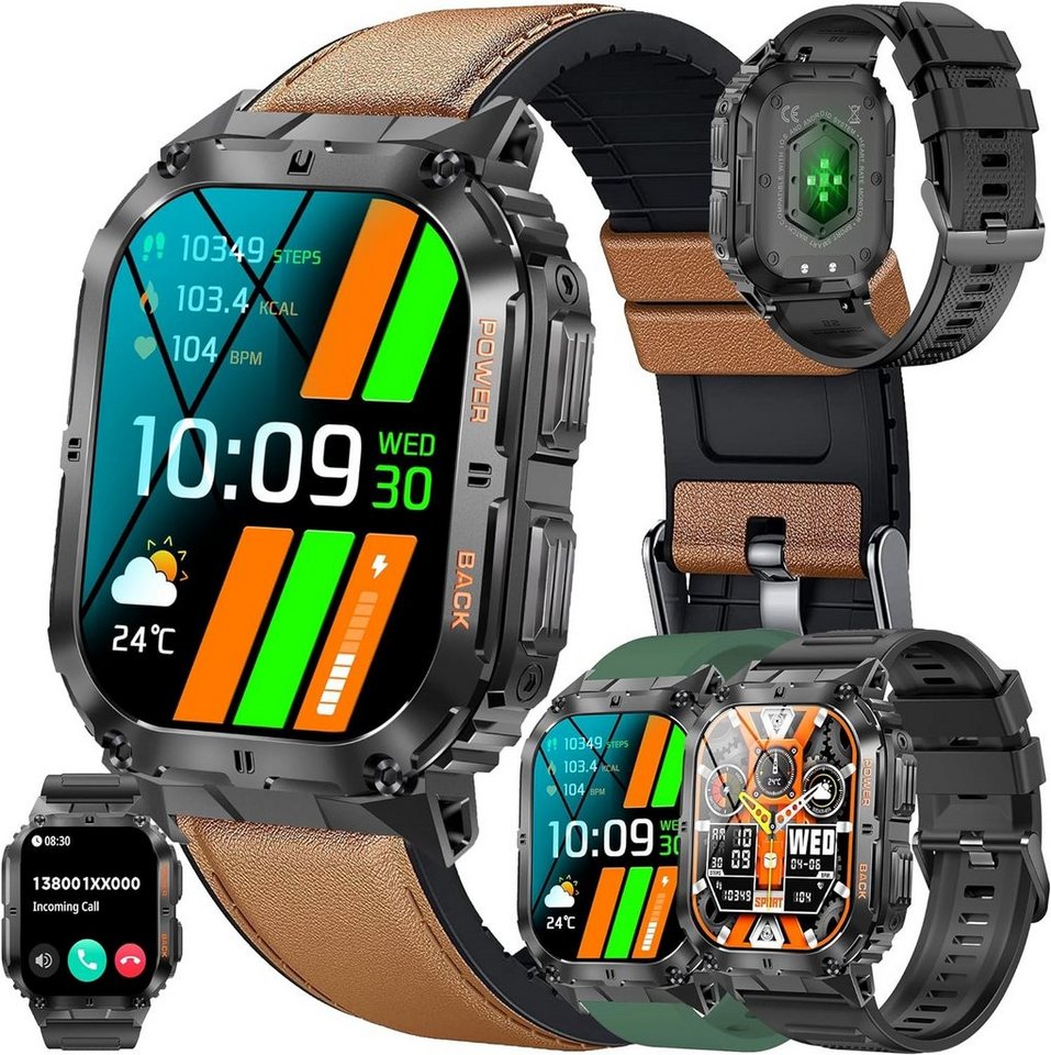 SGDDFIT Smartwatch (1,96 Zoll, Android, iOS), mit Telefonfunktion, IP68 Wasserdicht Sportuhr SpO2, Herzfrequenz von SGDDFIT