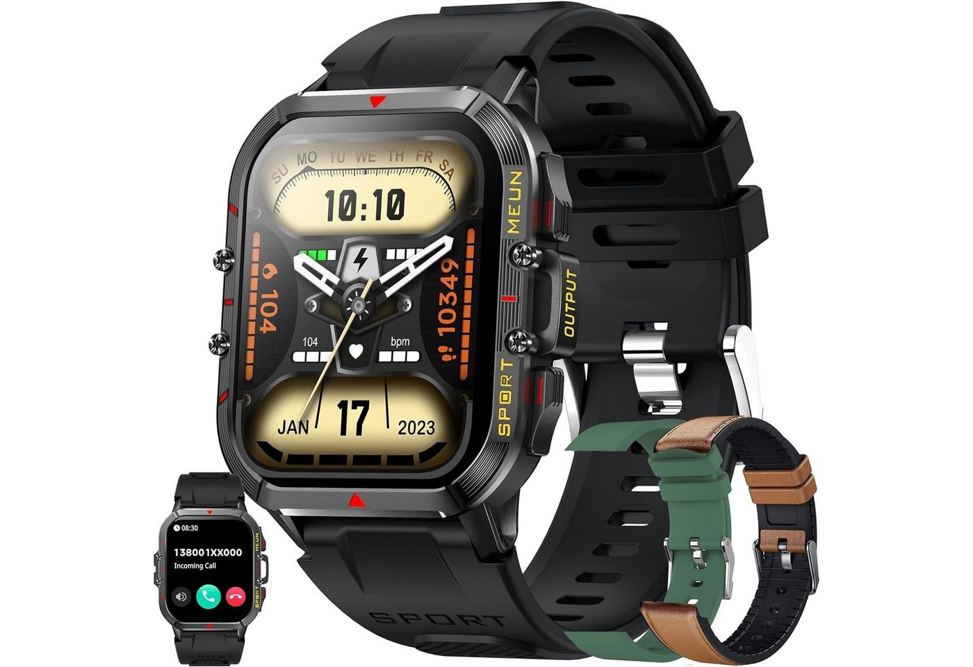 SGDDFIT Smartwatch (1,96 Zoll, Android, iOS), mit Telefonfunktion, IP68 Wasserdicht mit 100+ Sportmodi,Schrittzähler von SGDDFIT