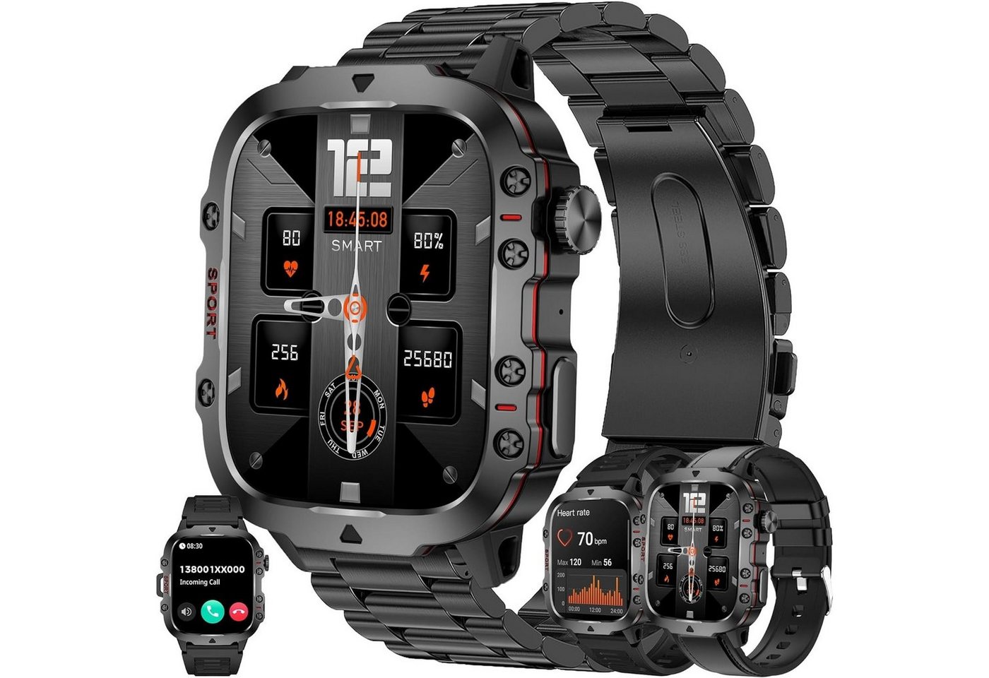 SGDDFIT Telefonfunktion 5ATM Wasserdicht Herren's Smartwatch (1,96 Zoll, Android/iOS), mit Bluetooth Anrufe Fur Fitness Herzfrequenzmonitor Schlafmonitor von SGDDFIT