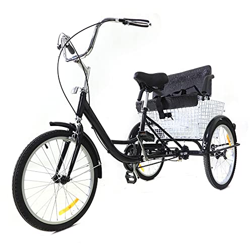SHZICMY 20 Zoll Zahnräder Dreirad für Erwachsene Erwachsenendreirad Shopping mit Korb 3 Rad Fahrrad für Erwachsene Adult Tricycle Comfort Fahrrad, Schwarz von SHZICMY