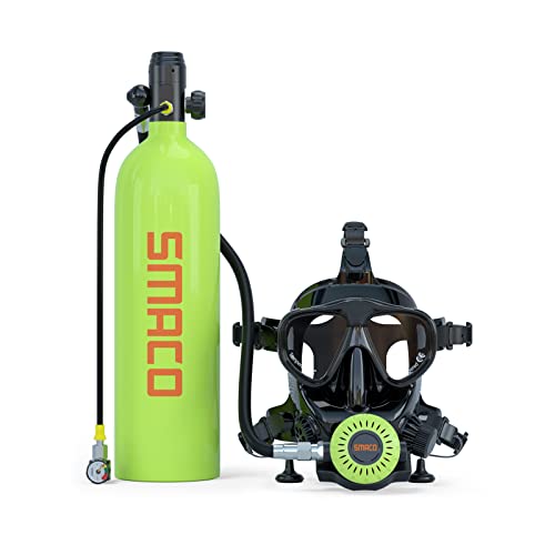 SMACO Mini Tauchflasche mit Tauchmaske,2L Mini Sauerstoffflasche Taucherflasche mit Vollgesichtsmaske Tauchermaske,S700 Plus Taucherflasche Mit 25 Bis 30 Minuten für Unterwasser Erkundung und Rettung von SMACO