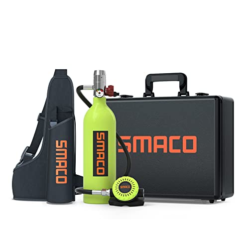 SMACO Mini-Tauchflaschen-Kit 1L Tauchflasche Unterstützt 15–20 Minuten Unterwasser-Atemgerät, Kleine Tauchflasche Tauchen Sauerstoffflasche Tauchpaket für Unterwasserarbeiten, Paket-A(Grün) von SMACO