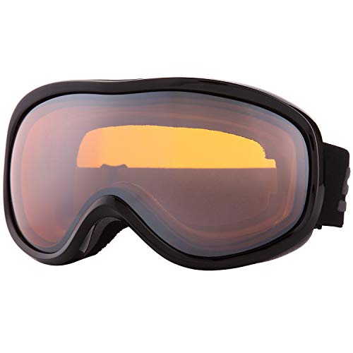 SPOSUNE Skibrille 100 % UV400-Schutz, Skibrille mit Antibeschlag, kugelförmige Doppelscheibe, winddicht, stoßfest, Helmkompatibel, Black frame + Brown Lens VLT 29.5-31% von SPOSUNE