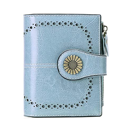 SSWERWEQ Geldbeutel Damen Echtes Leder Brieftaschen for Frauen, die kleine einfache Kurze Bifold-Mini-Münz-Taschengeldbörse for jugendlich Mädchen blockieren (Color : Light Blue) von SSWERWEQ