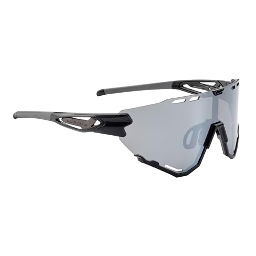 SWISSEYE Mantra Sportbrille (100% UVA-, UVB- und UVC-Schutz, verstellbarer Nasenbereich, splitterfreies Material TR90, inkl. Etui, inkl. Mikrofaserbeutel), black shiny/anthracite von SWISSEYE