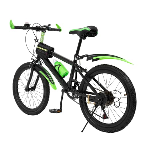 SanBouSi Mountainbike 20 Zoll, Kinderfahrrad Jungen Hartstahl Fahrräder Doppel Scheibenbremse Fahrrad für Mädchen Jungen, Kompass (Grün) von SanBouSi