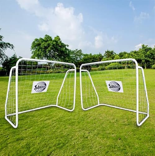 Sandora Fußballtor 2er Set | Fußballtor mit weißem Netz | Fußball-Tor für Kinder | Fussballtor 124x96x61cm | Fussball-Tor für den Gartenspaß (Netz weiß, weiß) von Sandora