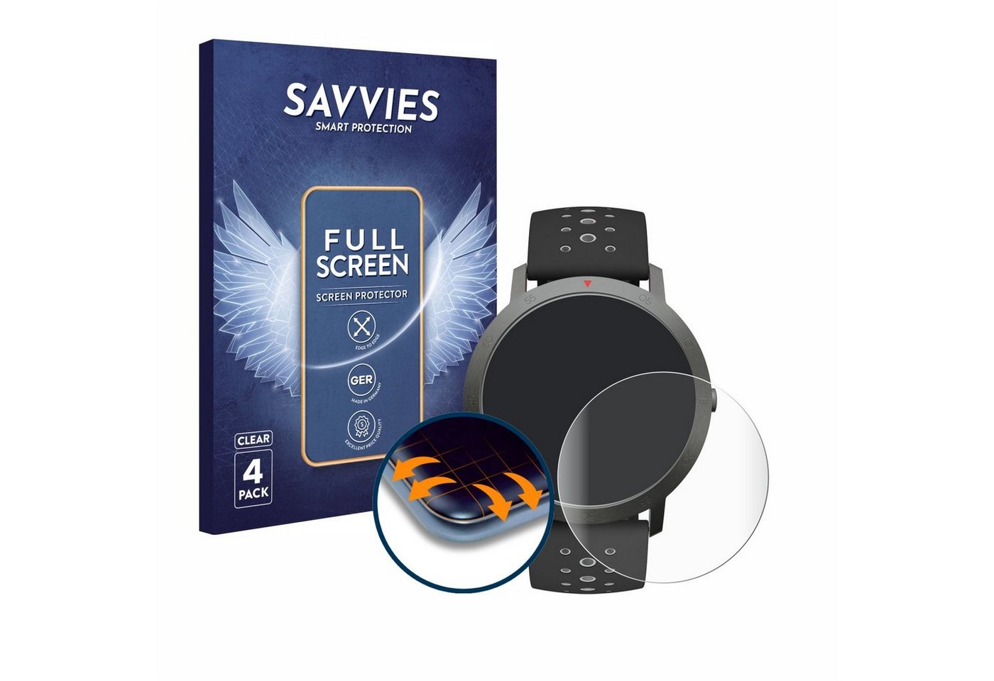 Savvies Full-Cover Schutzfolie für Withings Steel HR Sport (40 mm), Displayschutzfolie, 4 Stück, 3D Curved klar von Savvies