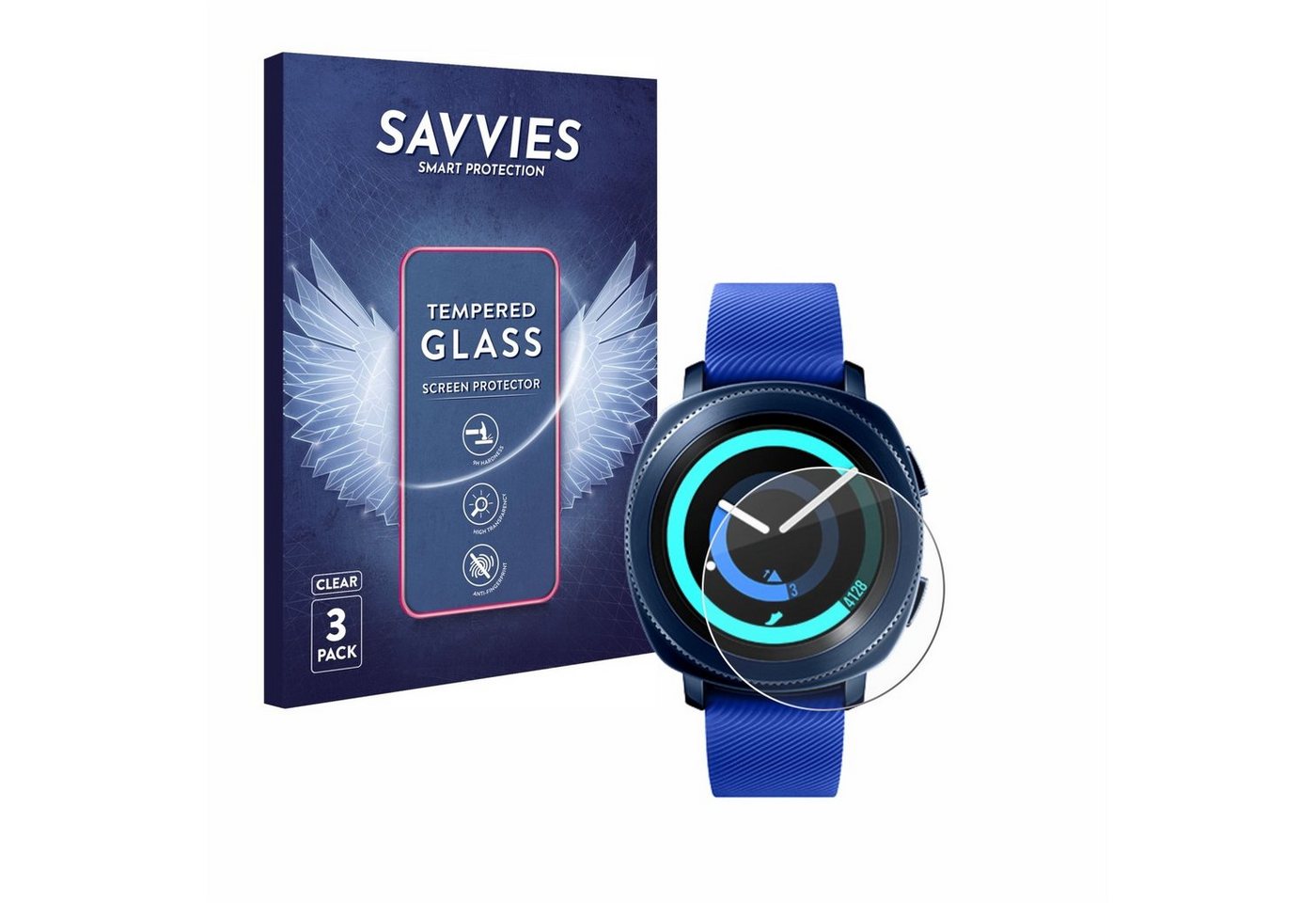 Savvies Panzerglas für Samsung Gear Sport, Displayschutzglas, 3 Stück, Schutzglas Echtglas 9H Härte klar Anti-Fingerprint von Savvies