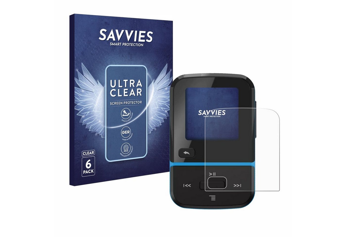 Savvies Schutzfolie für SanDisk Clip Sport Go, Displayschutzfolie, 6 Stück, Folie klar von Savvies