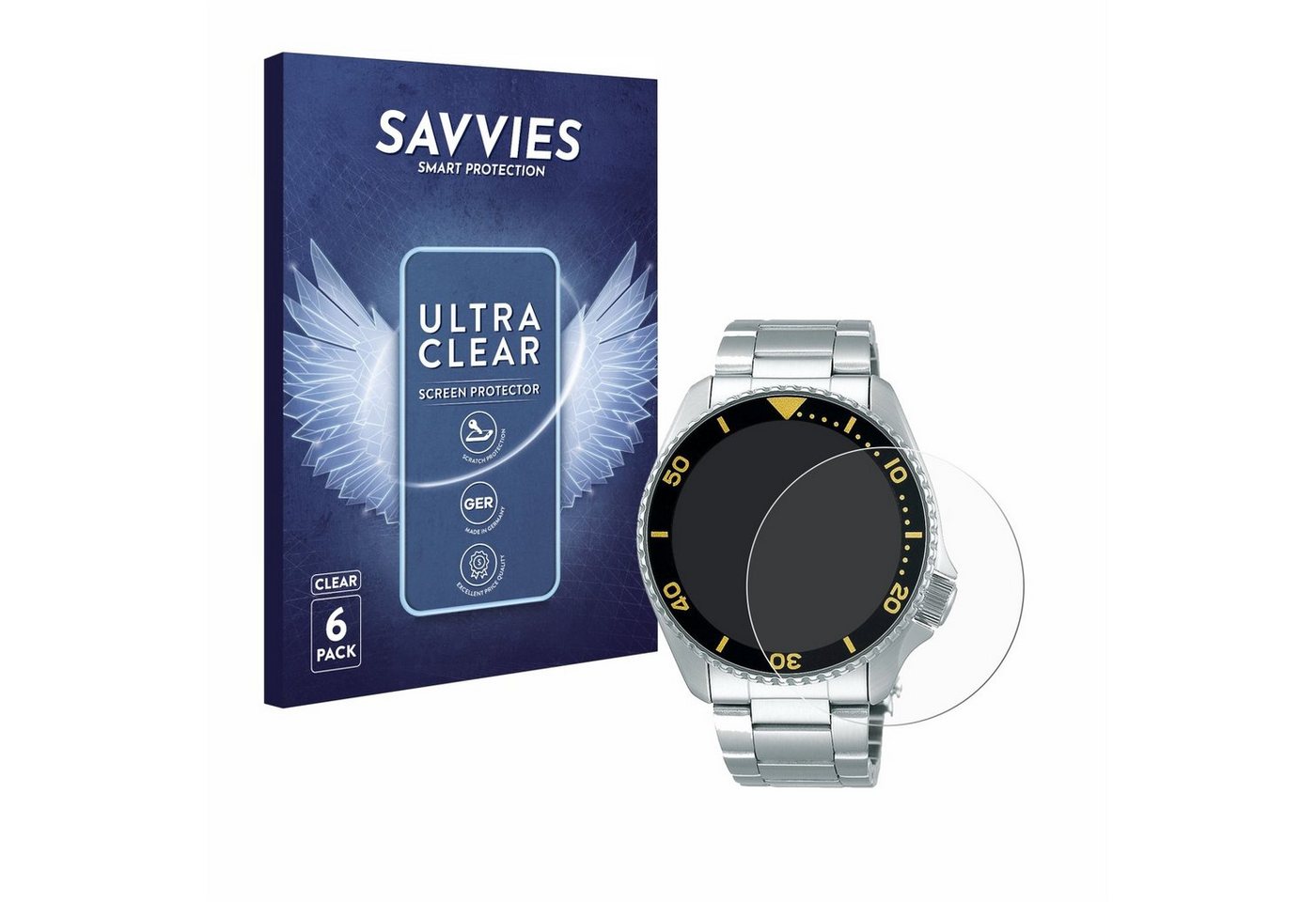 Savvies Schutzfolie für Seiko 5 Sports SRPD59K1, Displayschutzfolie, 6 Stück, Folie klar von Savvies