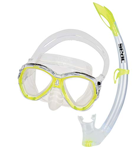 Seac Set Elba, Schnorchelset aus hypoallergenem Silikon mit Maske und Schnorchel für Erwachsene, transparent/gelb, Narrow von Seac