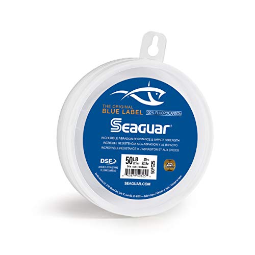 Seaguar Unisex-Erwachsene 50FC25 Blue Label Salzwasser-Fluorkohlenstoffschnur, 0,66 cm Durchmesser, 22,7 kg getestet, 22,7 m, transparent, farblos, 50-Pounds/25-Yards von Seaguar