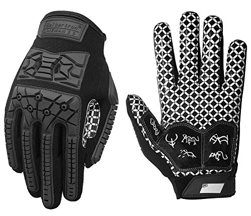 Seibertron Lineman/Linebacker Handschuhe 2.0 Padded Palm American Football Receiver Gloves, Flexibler TPR-Aufprallschutz Back of Hand Handschuhe Erwachsener Sizes Black XXL von Seibertron