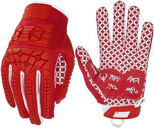 Seibertron Lineman/Linebacker Handschuhe 2.0 Padded Palm American Football Receiver Gloves, Flexibler TPR-Aufprallschutz Back of Hand Handschuhe Erwachsener Sizes Red M von Seibertron
