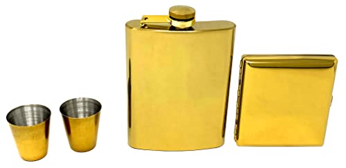Flachmann Trinkflasche Zigarettenbox 2 Becher Gold von Seilershop