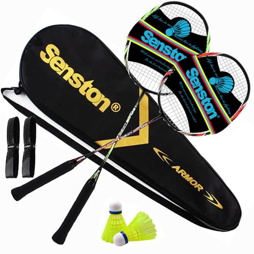Senston Graphit Badminton Set Leichtgewicht Profi Badmintonschläger mit 2 Federbälle und 2 Griffband für Training, Sport und Unterhaltung von Senston