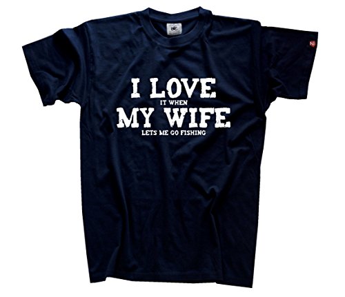 Shirtzshop Herren I Love it When My Wife let me go Fishing Angeln Angler T-Shirt XL, Navy von Shirtzshop