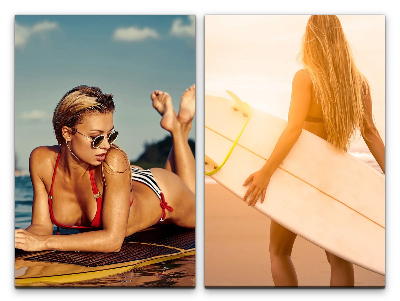 Sinus Art Leinwandbild 2 Bilder je 60x90cm Sexy Surferin Bikini Strand Sonnenbrille Sommer Model von Sinus Art