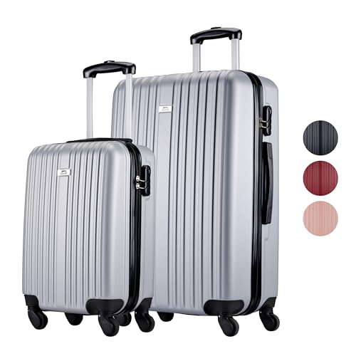 Slazenger Kofferset 2 Teilig - Handgepäck Koffer und Reisekoffer (M + XL) - ABS Trolley Hartschalenkoffer Set mit 360° Rädern - Kombinationsschloss - Silber von Slazenger
